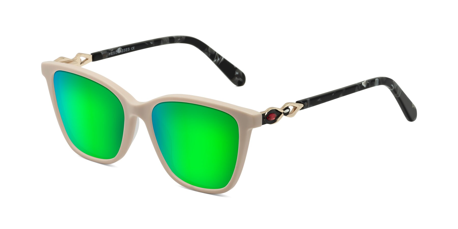 Angle of Mothe in Ivory pink with Green Mirrored Lenses