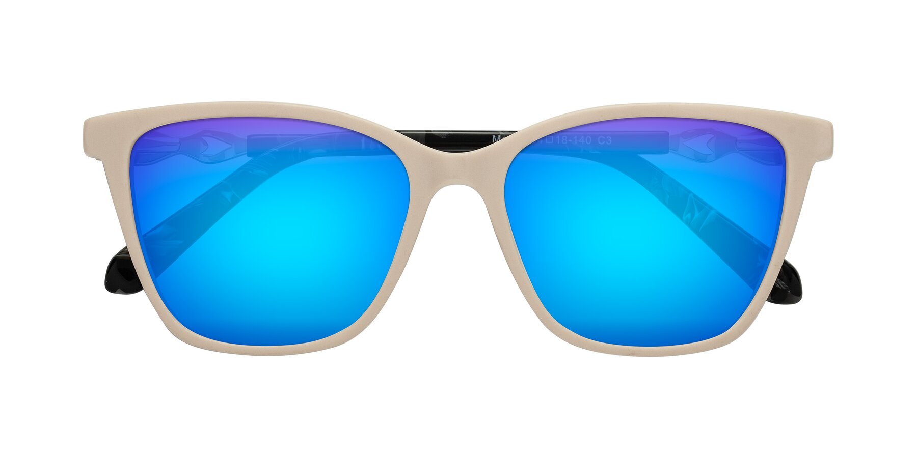 Folded Front of Mothe in Ivory pink with Blue Mirrored Lenses