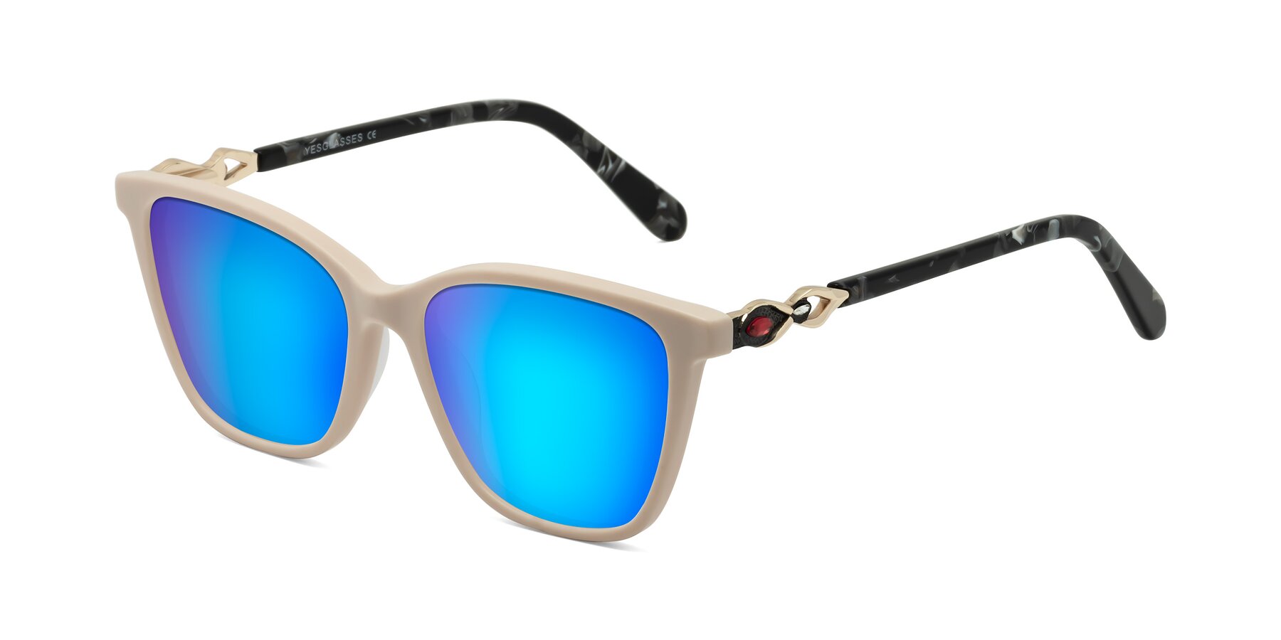 Angle of Mothe in Ivory pink with Blue Mirrored Lenses