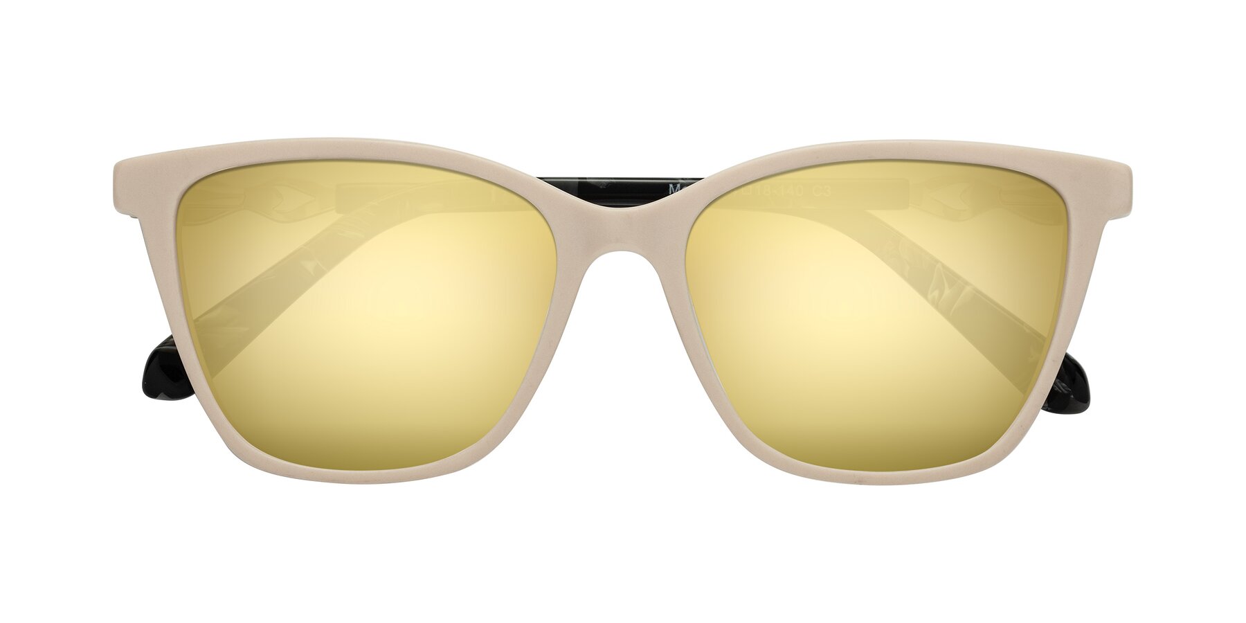 Folded Front of Mothe in Ivory pink with Gold Mirrored Lenses