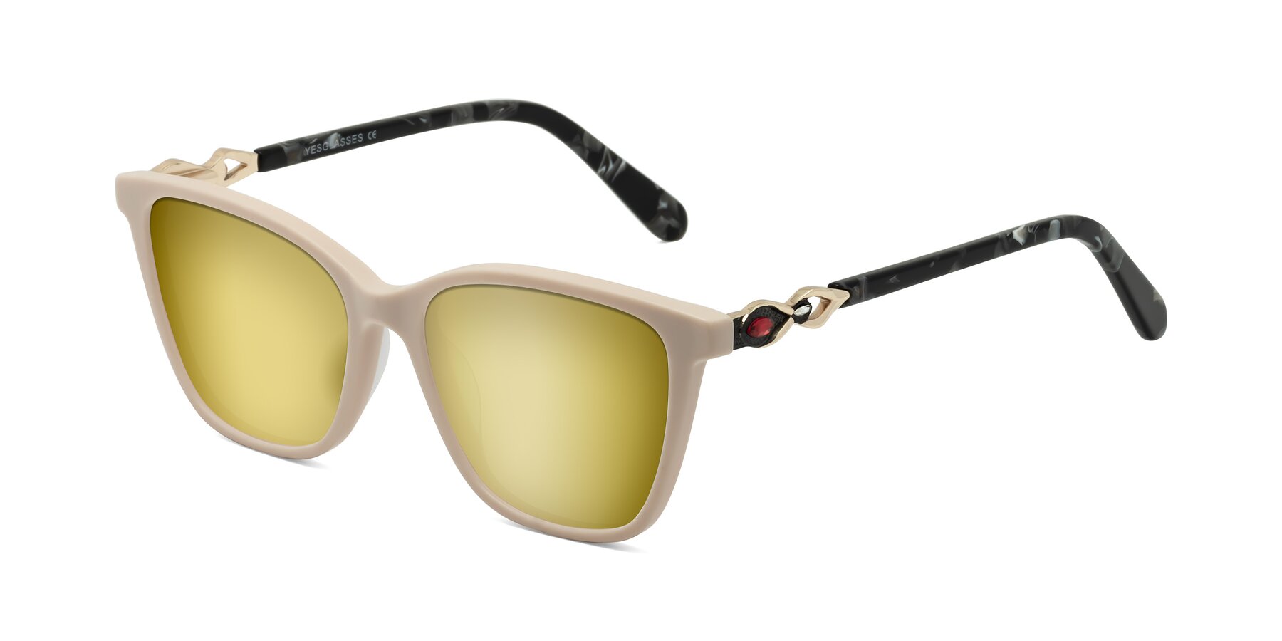 Angle of Mothe in Ivory pink with Gold Mirrored Lenses