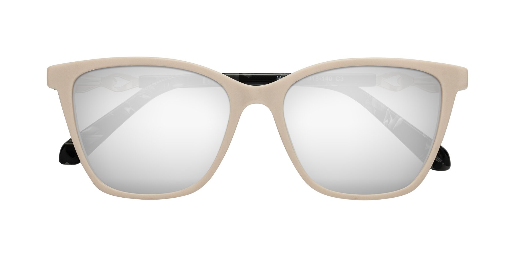 Folded Front of Mothe in Ivory pink with Silver Mirrored Lenses