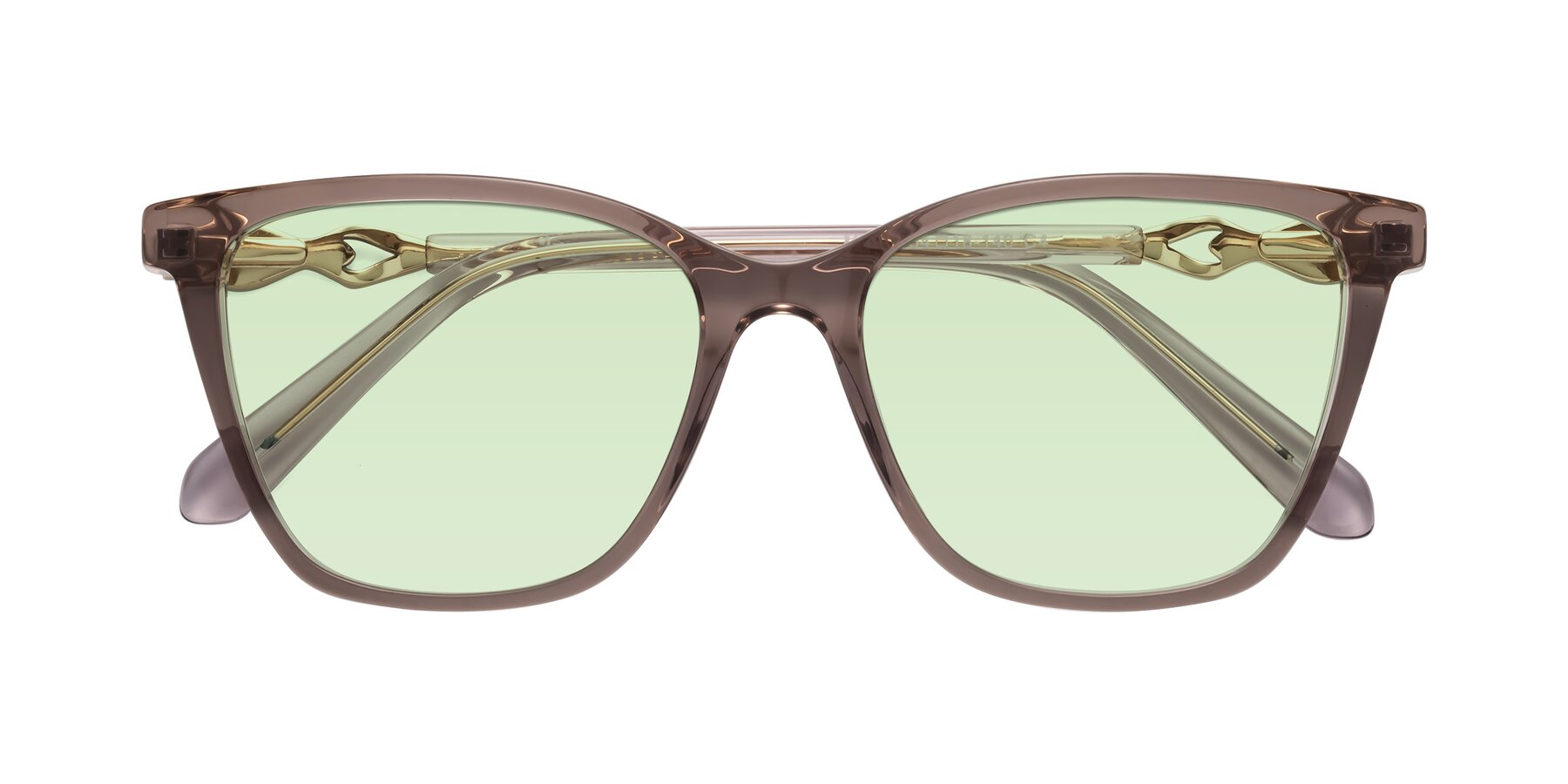 Folded Front of Mothe in Rose Taupe with Light Green Tinted Lenses