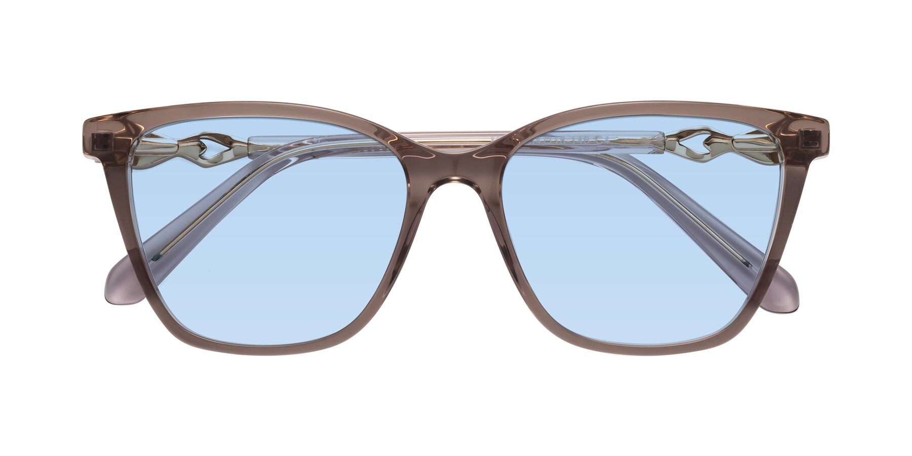 Folded Front of Mothe in Rose Taupe with Light Blue Tinted Lenses