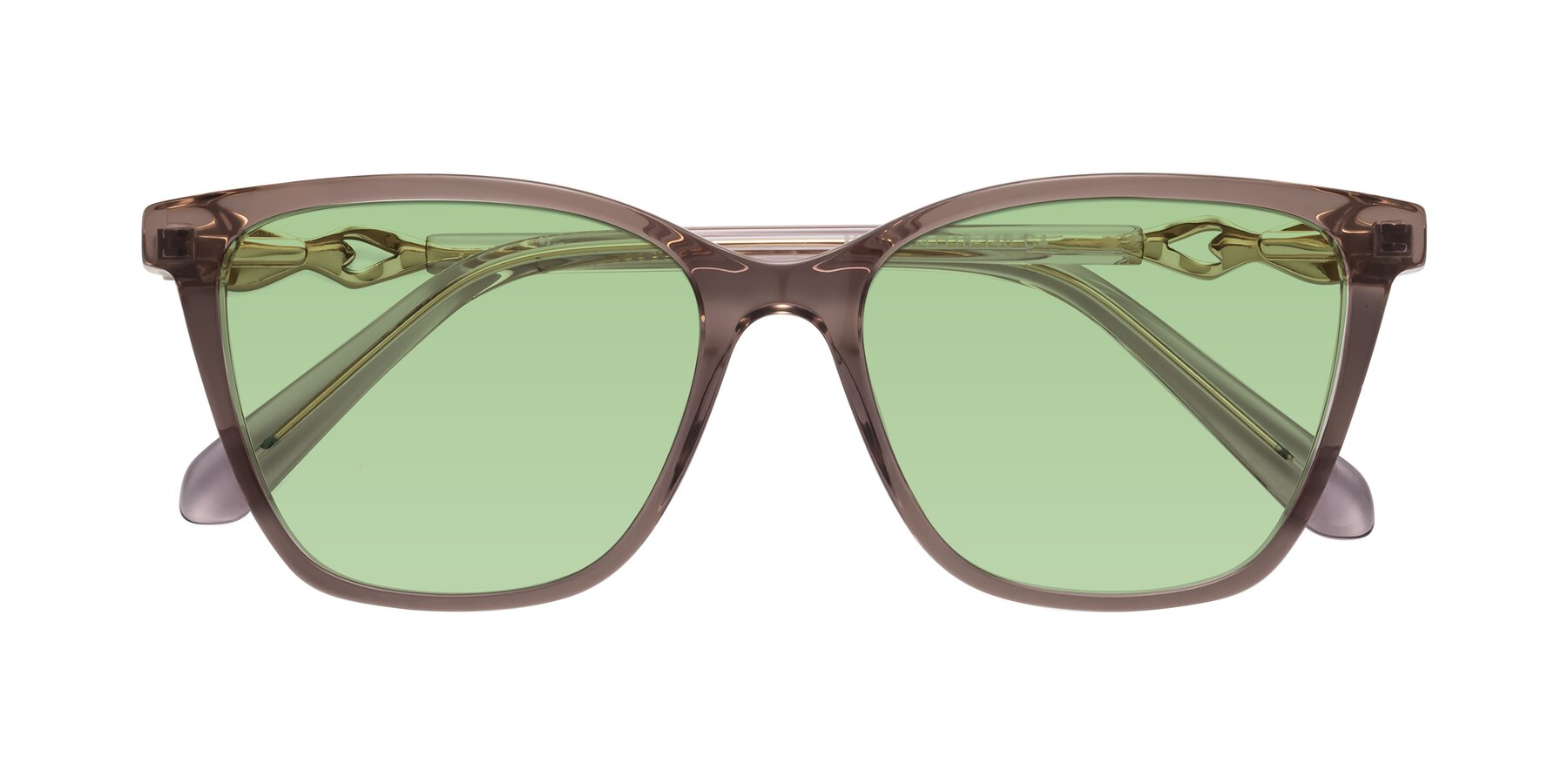 Folded Front of Mothe in Rose Taupe with Medium Green Tinted Lenses