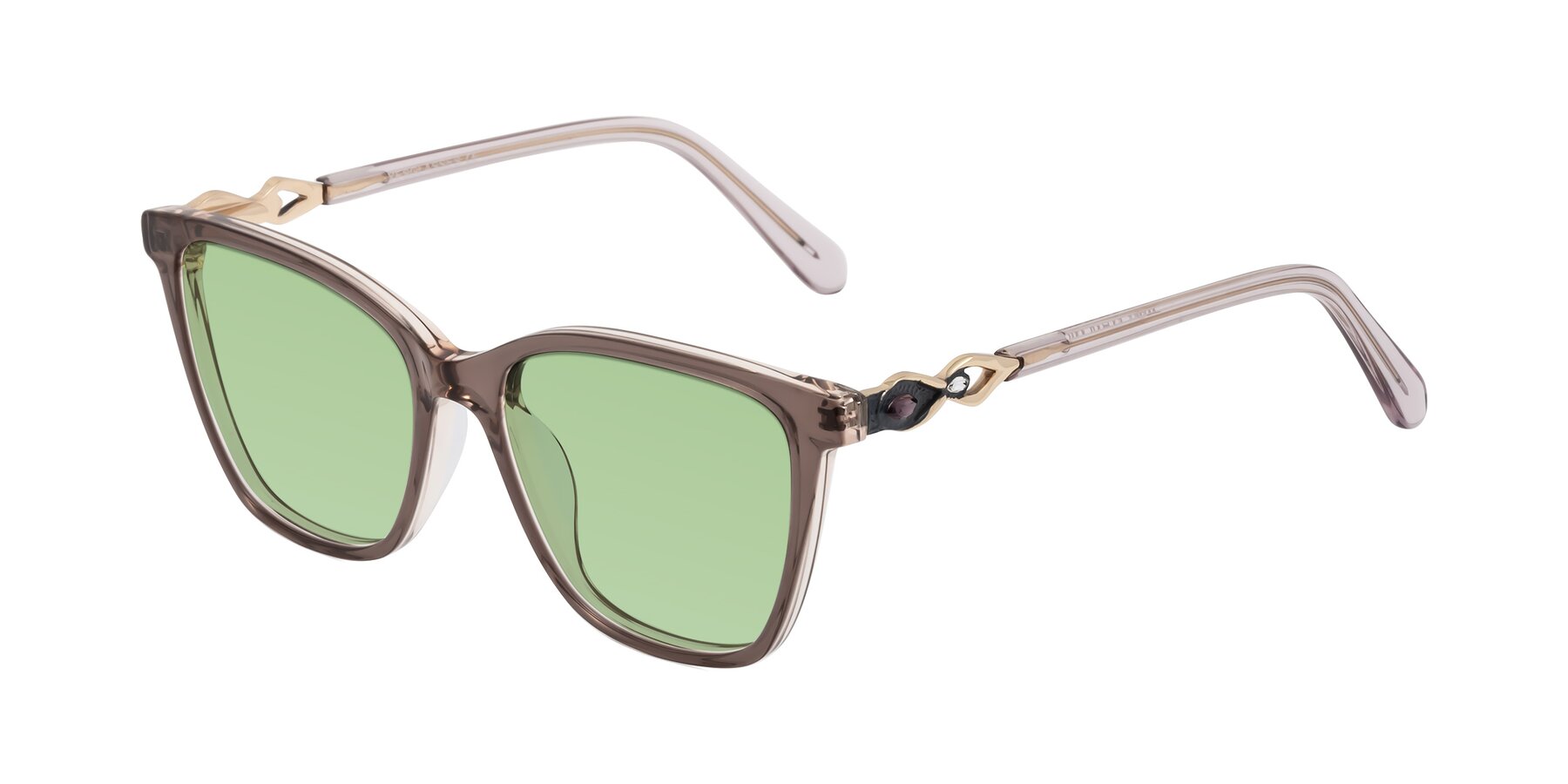 Angle of Mothe in Rose Taupe with Medium Green Tinted Lenses