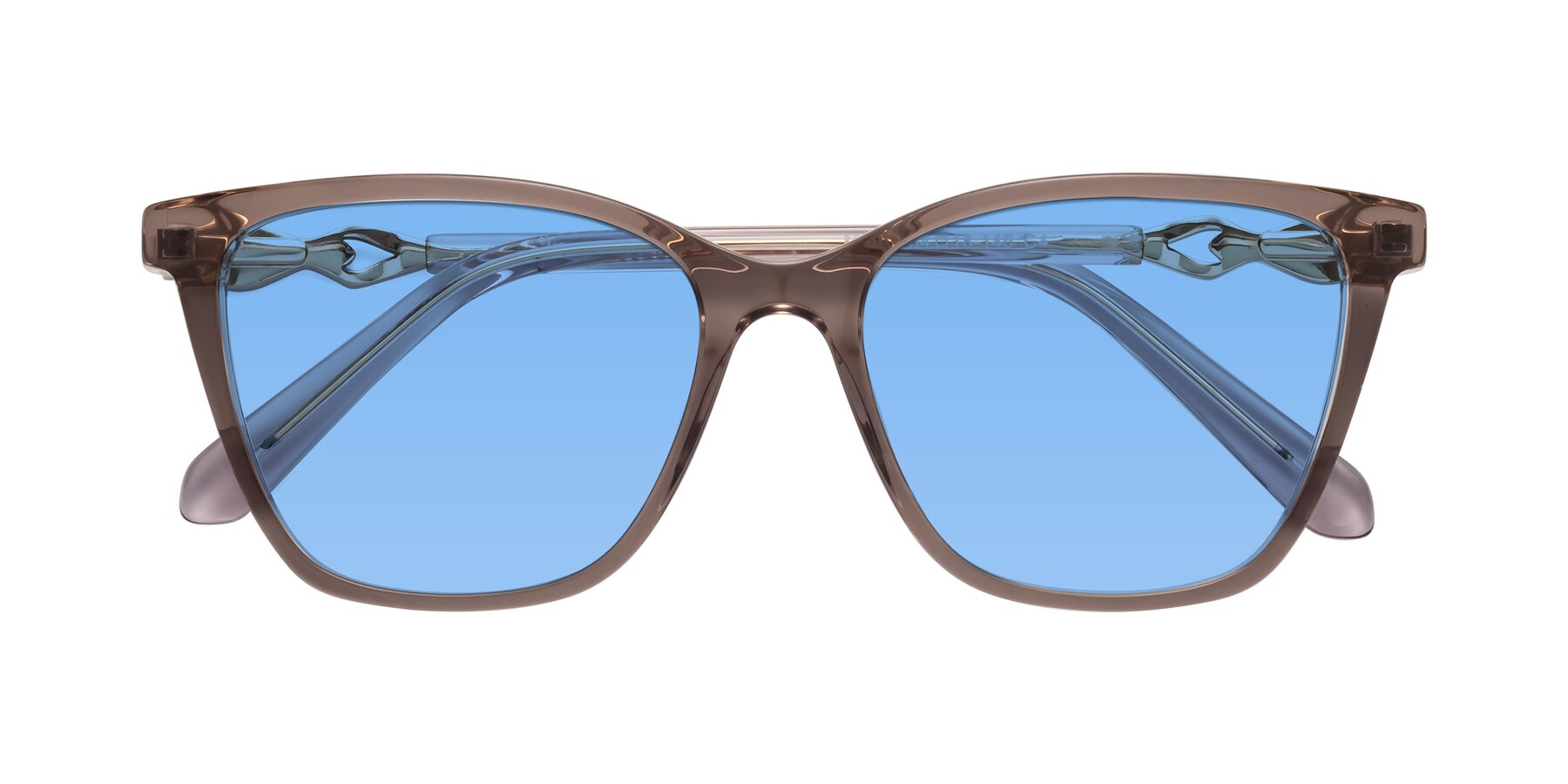 Folded Front of Mothe in Rose Taupe with Medium Blue Tinted Lenses