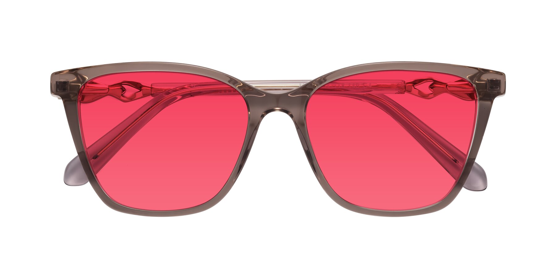 Folded Front of Mothe in Rose Taupe with Red Tinted Lenses