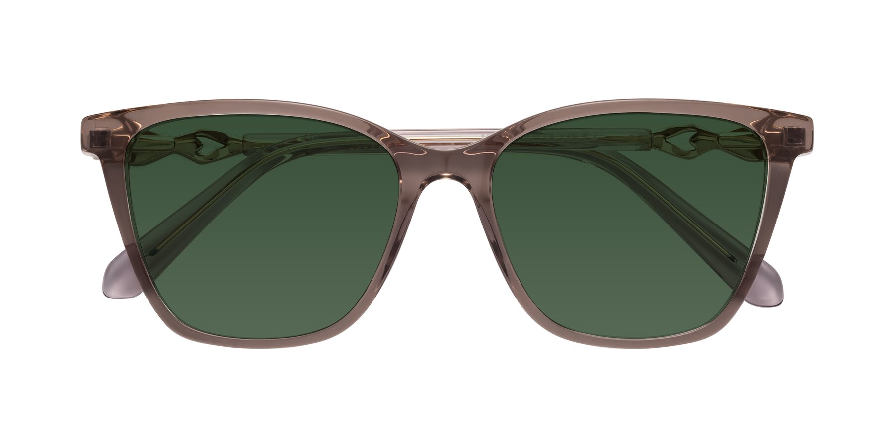 Folded Front of Mothe in Rose Taupe with Green Tinted Lenses