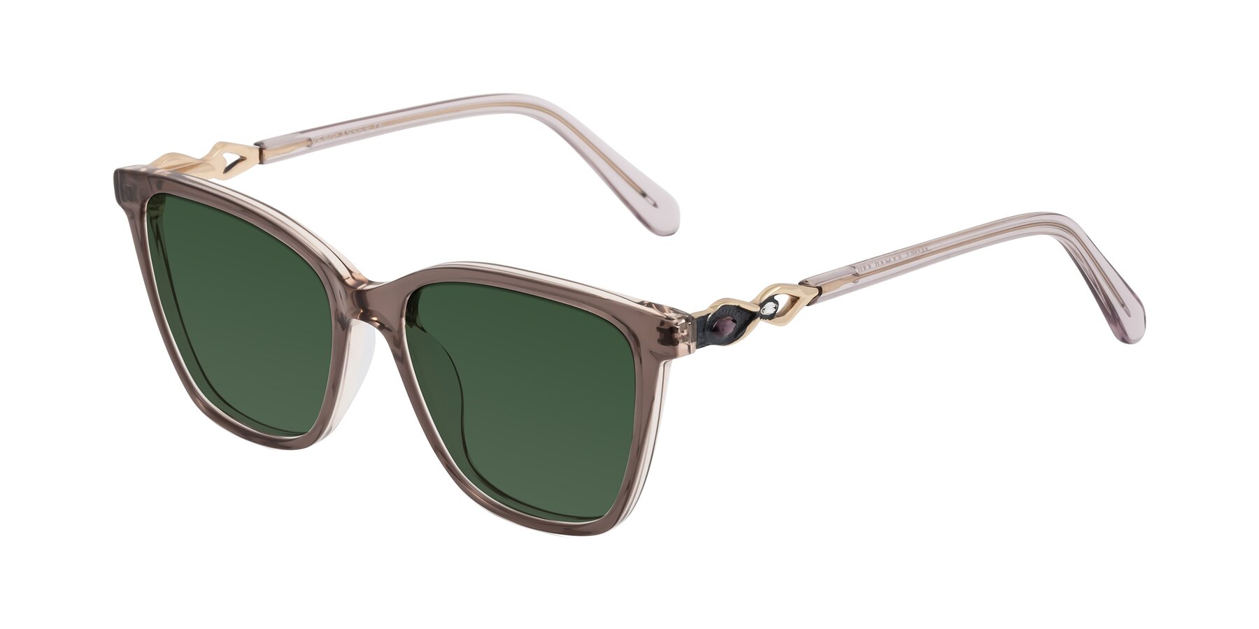 Angle of Mothe in Rose Taupe with Green Tinted Lenses