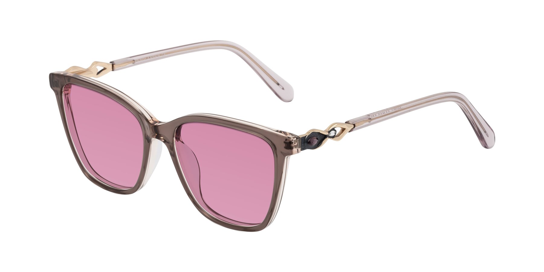 Angle of Mothe in Rose Taupe with Medium Wine Tinted Lenses