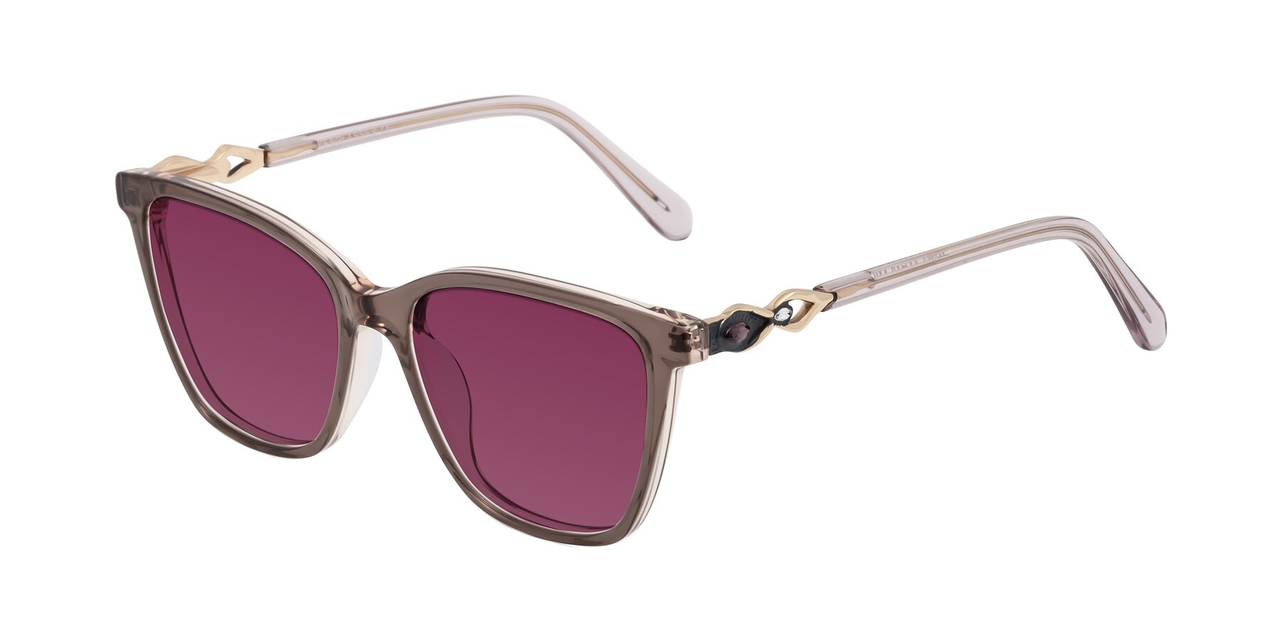 Angle of Mothe in Rose Taupe with Wine Tinted Lenses