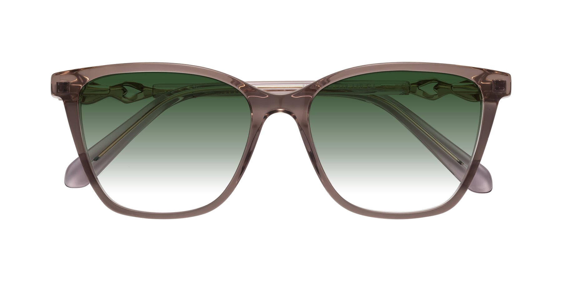 Folded Front of Mothe in Rose Taupe with Green Gradient Lenses