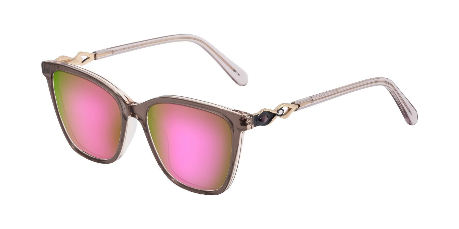 Angle of Mothe in Rose Taupe with Pink Mirrored Lenses