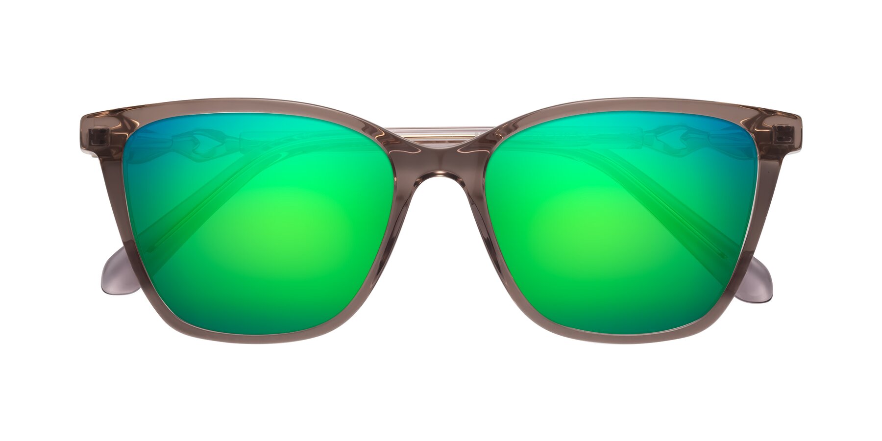 Folded Front of Mothe in Rose Taupe with Green Mirrored Lenses