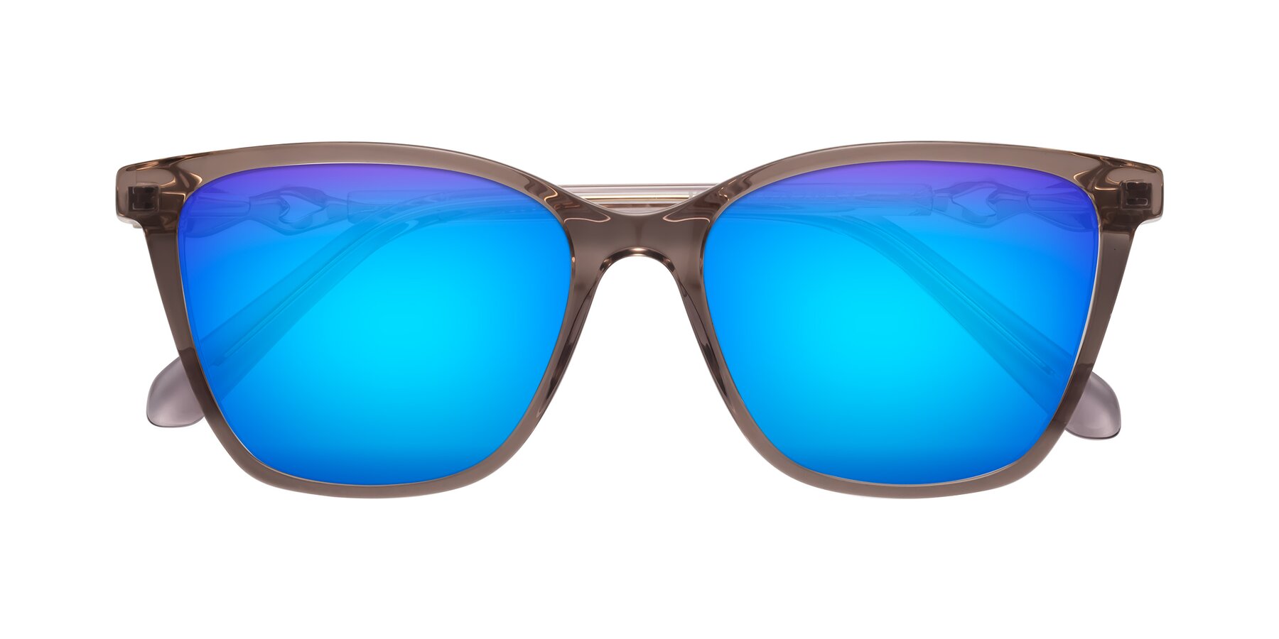 Folded Front of Mothe in Rose Taupe with Blue Mirrored Lenses