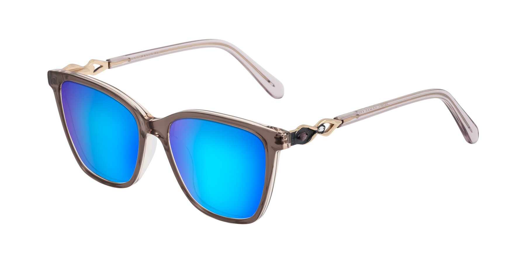 Angle of Mothe in Rose Taupe with Blue Mirrored Lenses