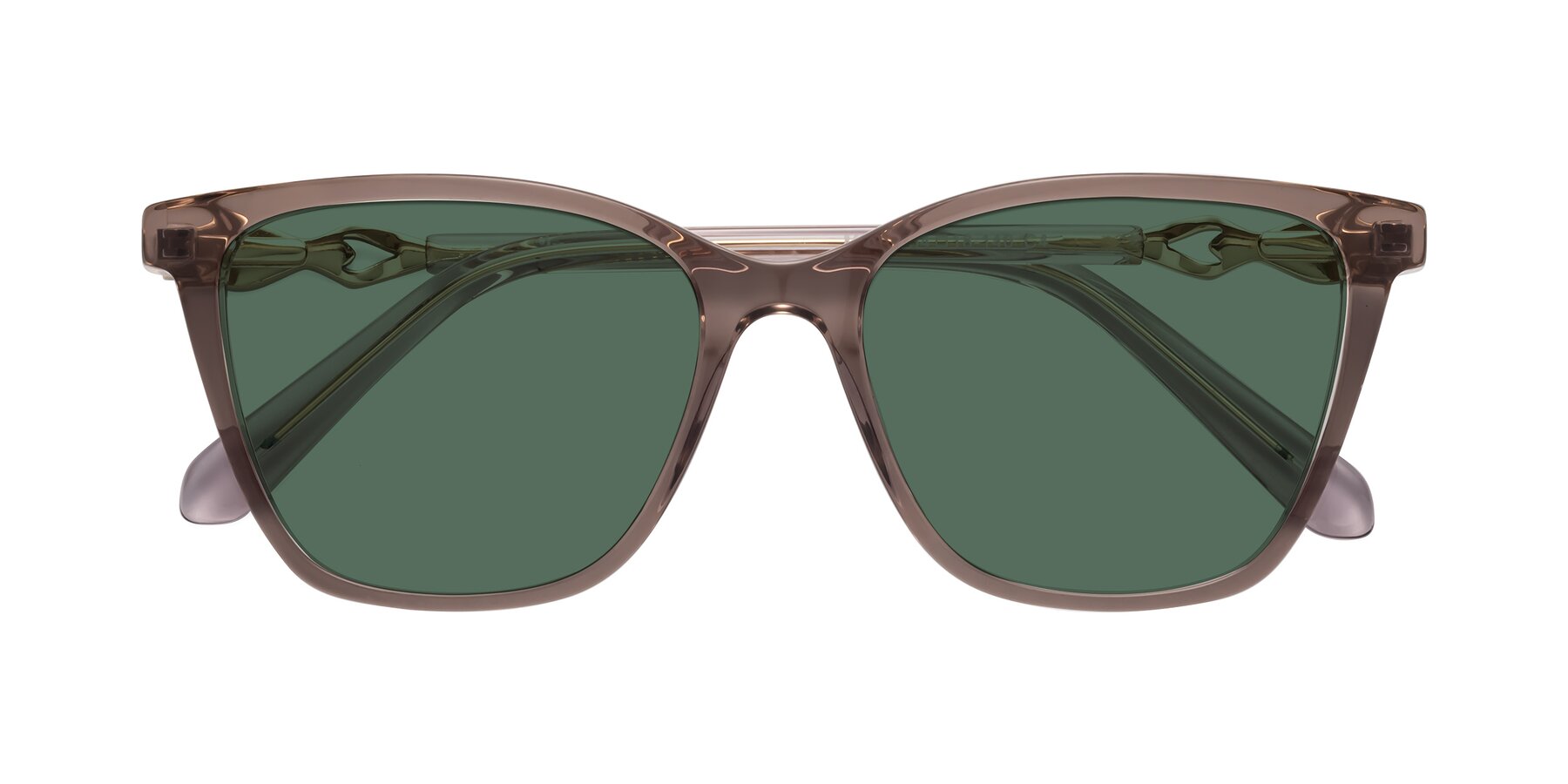 Folded Front of Mothe in Rose Taupe with Green Polarized Lenses