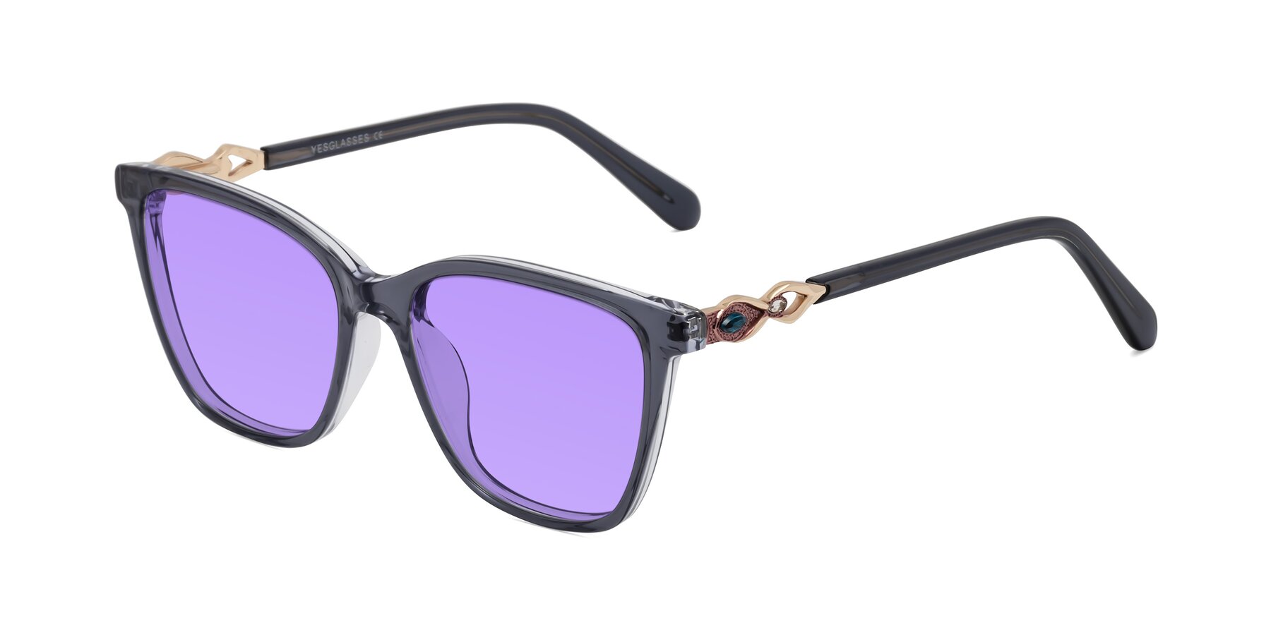 Angle of Mothe in Blue Gray with Medium Purple Tinted Lenses