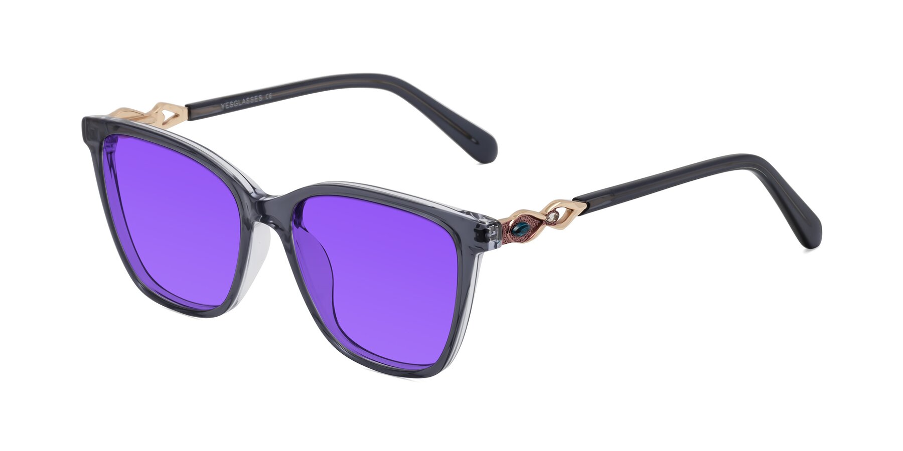 Angle of Mothe in Blue Gray with Purple Tinted Lenses