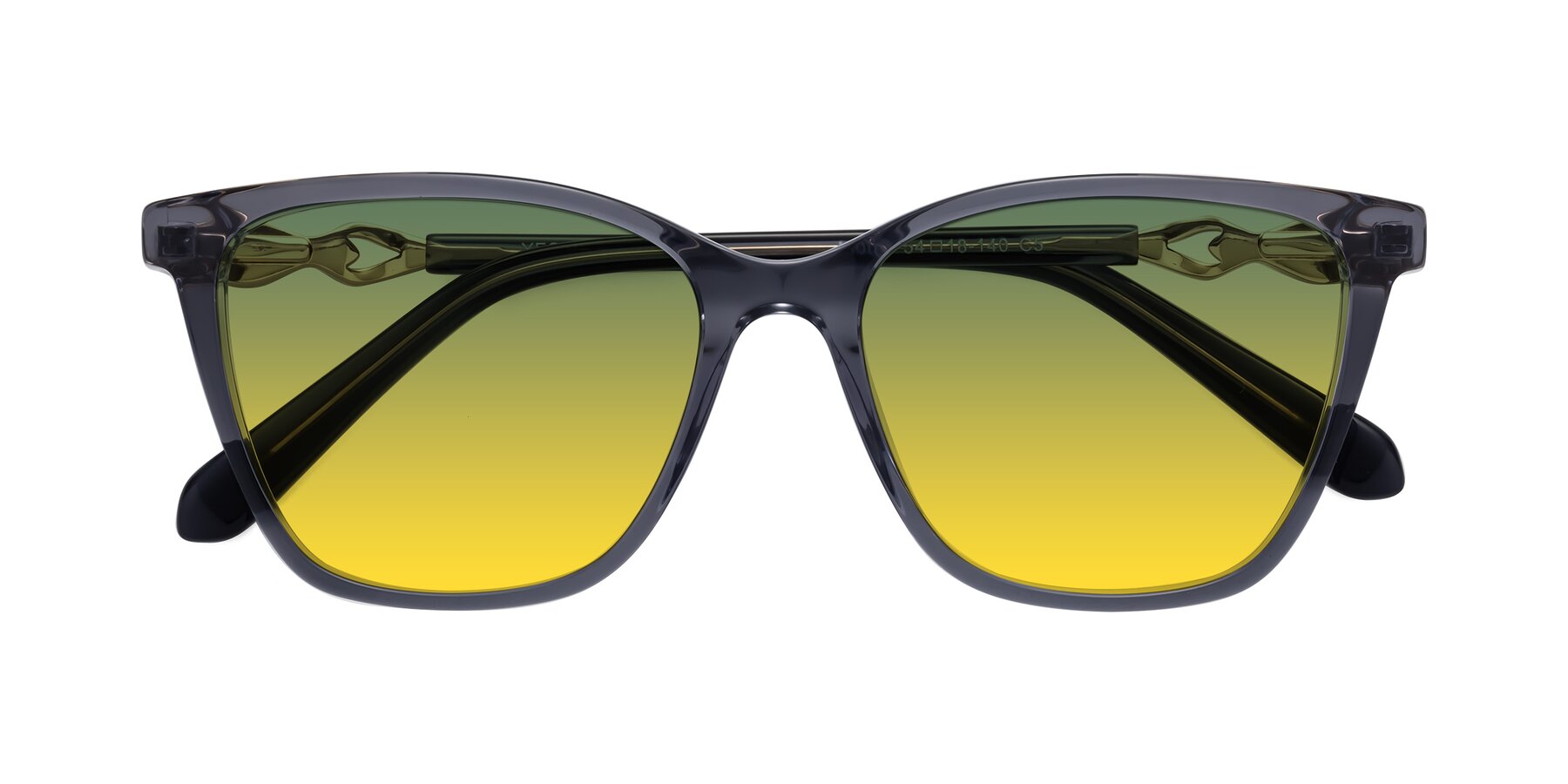 Folded Front of Mothe in Blue Gray with Green / Yellow Gradient Lenses