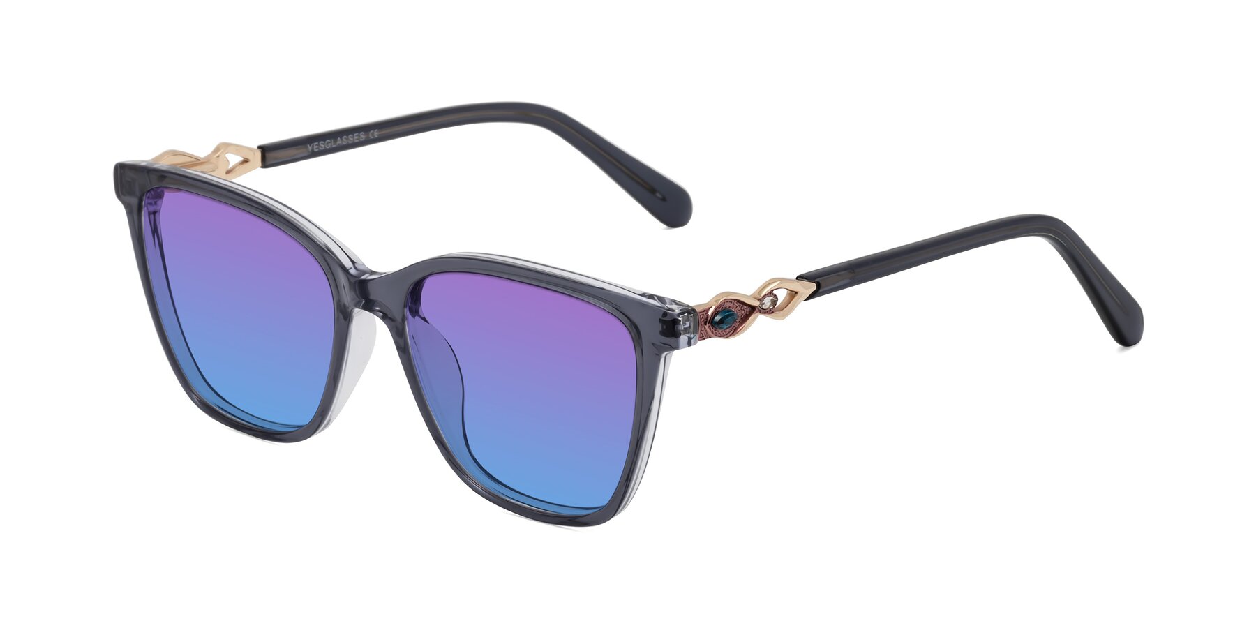 Angle of Mothe in Blue Gray with Purple / Blue Gradient Lenses