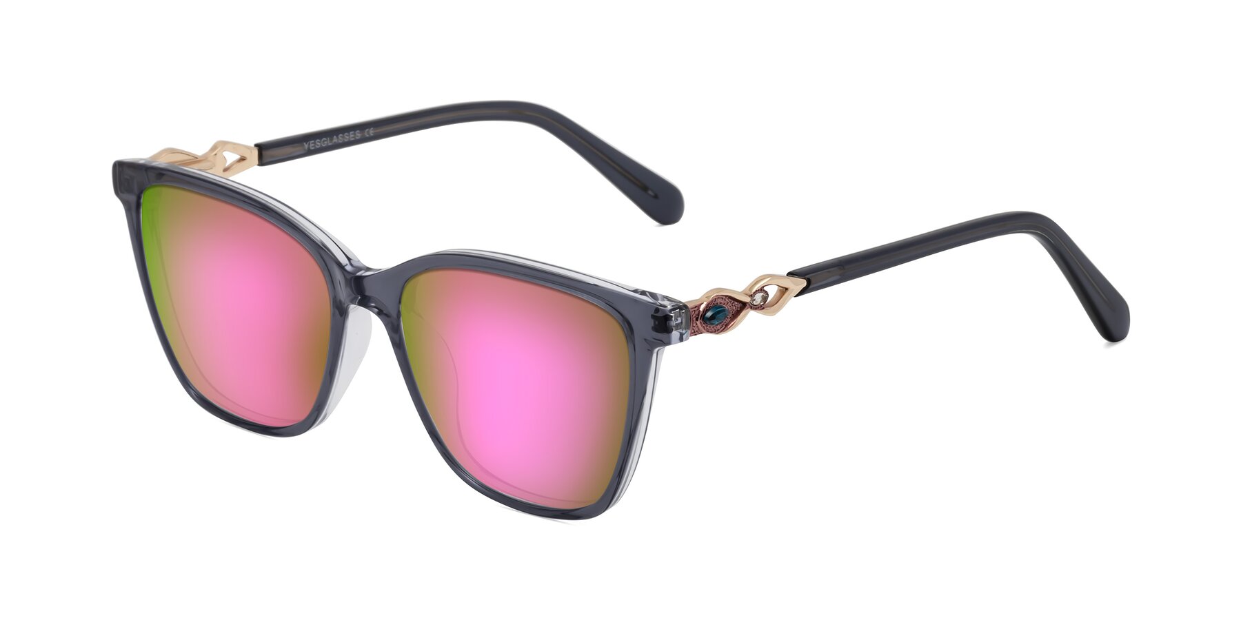 Angle of Mothe in Blue Gray with Pink Mirrored Lenses