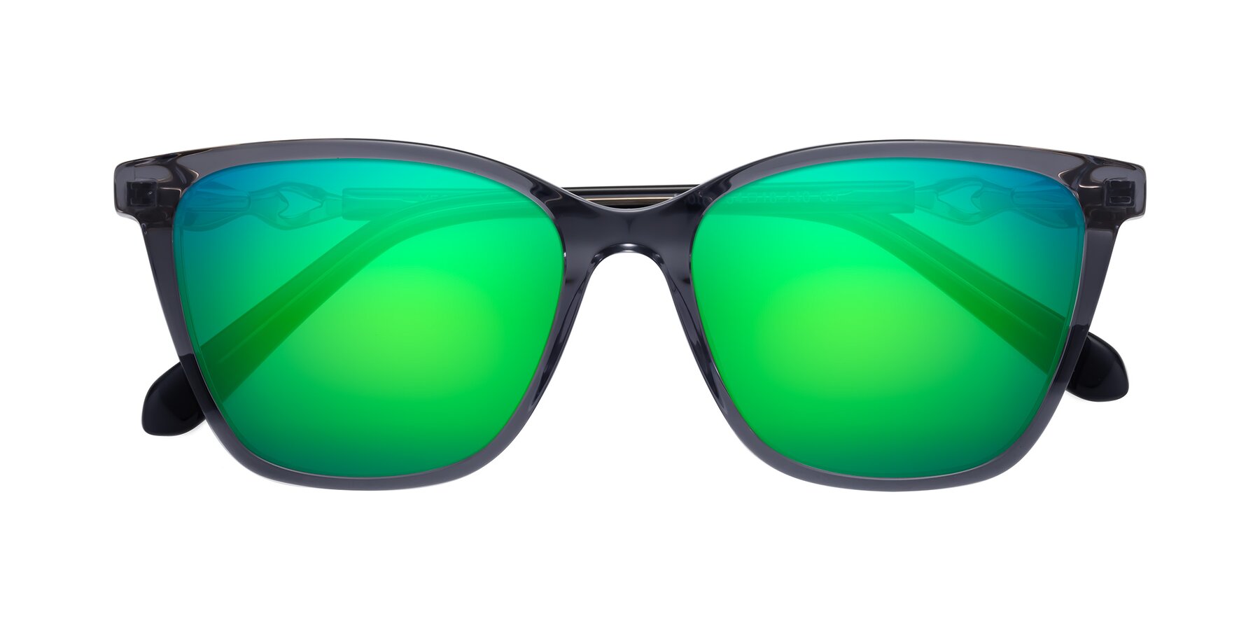 Folded Front of Mothe in Blue Gray with Green Mirrored Lenses