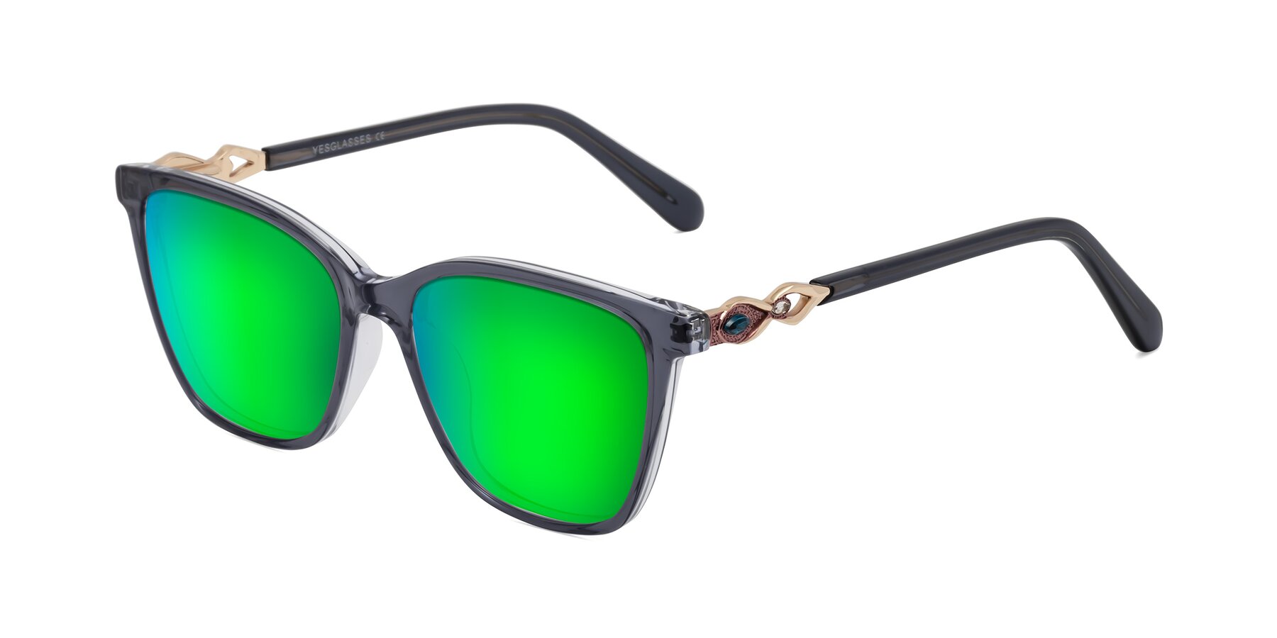 Angle of Mothe in Blue Gray with Green Mirrored Lenses