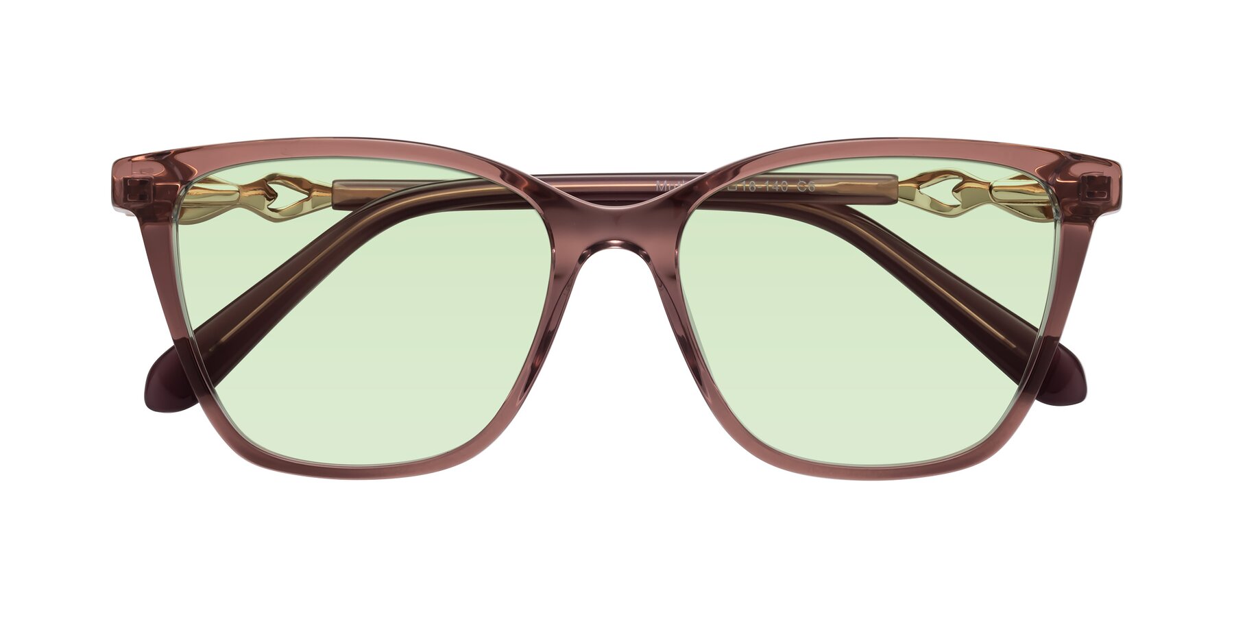 Folded Front of Mothe in Mauve Taupe with Light Green Tinted Lenses