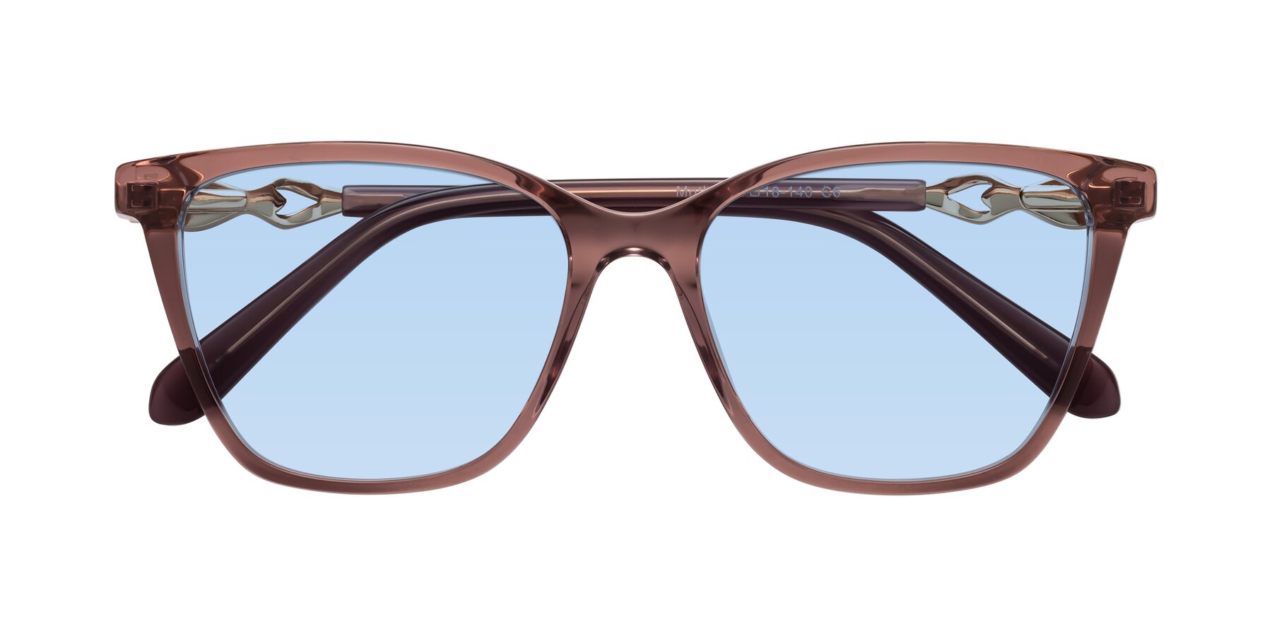 Folded Front of Mothe in Mauve Taupe with Light Blue Tinted Lenses