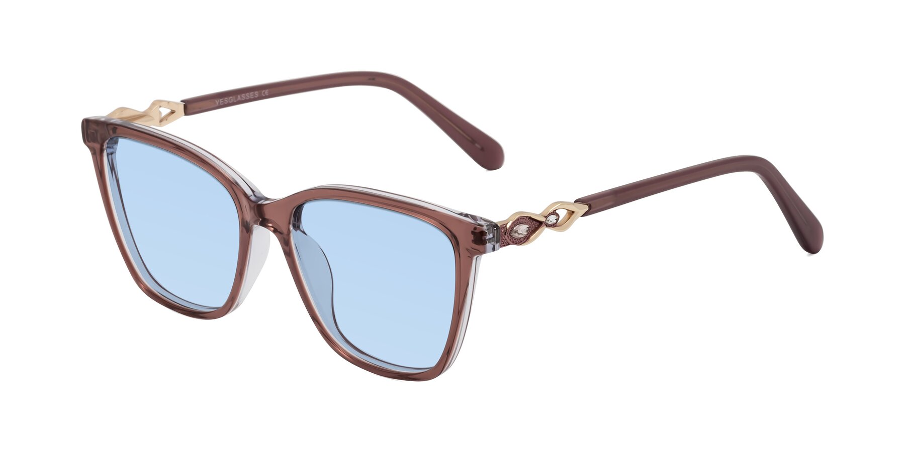 Angle of Mothe in Mauve Taupe with Light Blue Tinted Lenses