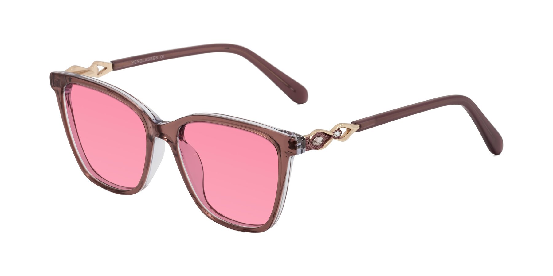 Angle of Mothe in Mauve Taupe with Pink Tinted Lenses