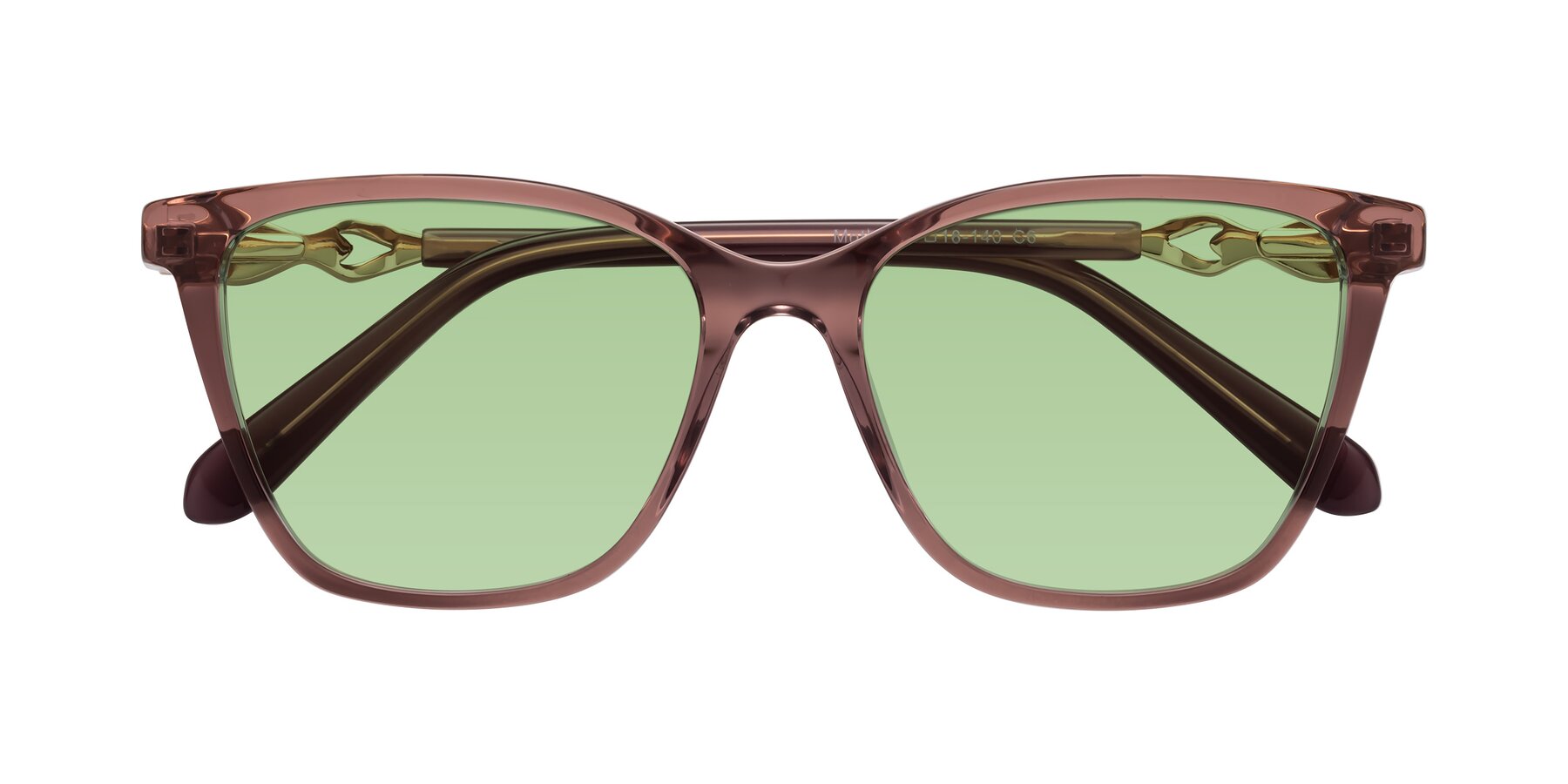 Folded Front of Mothe in Mauve Taupe with Medium Green Tinted Lenses