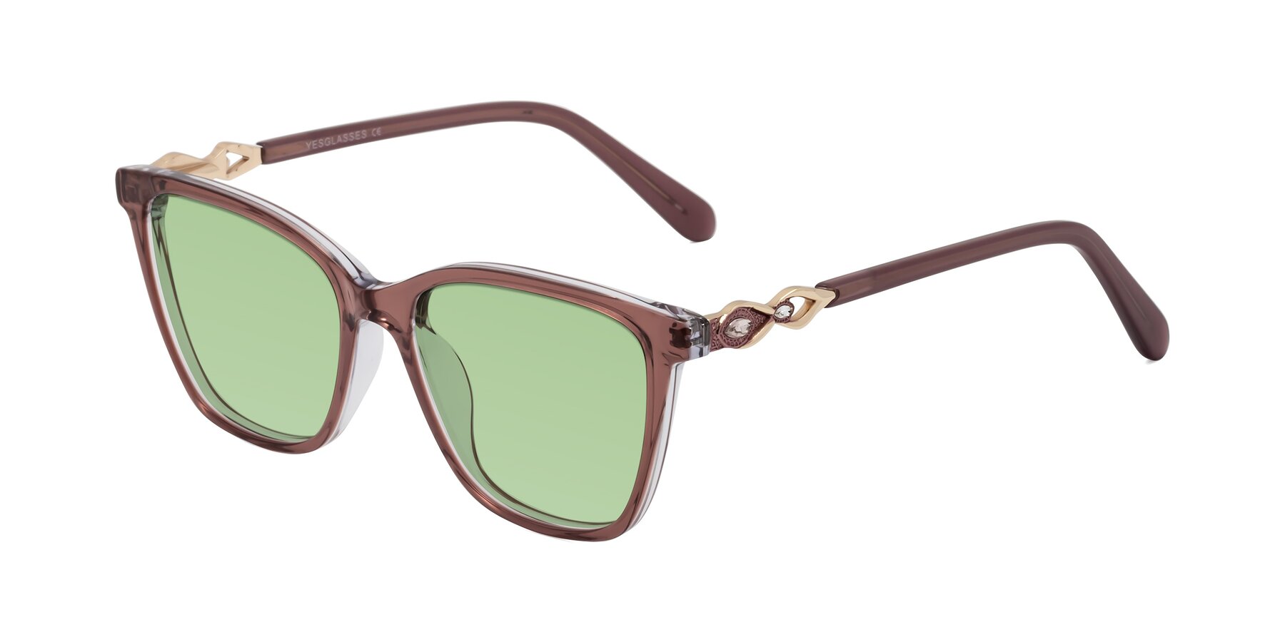 Angle of Mothe in Mauve Taupe with Medium Green Tinted Lenses