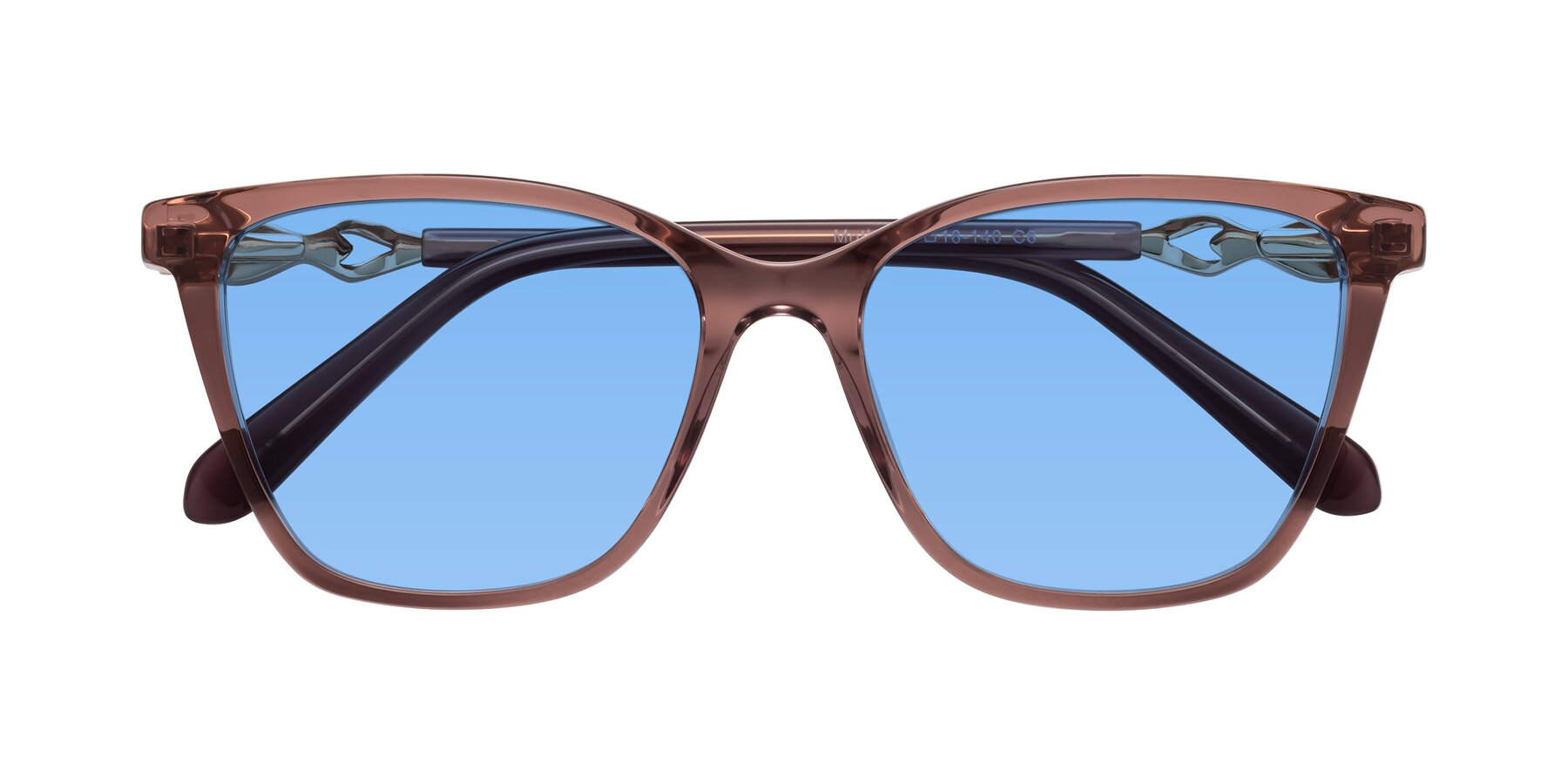 Folded Front of Mothe in Mauve Taupe with Medium Blue Tinted Lenses