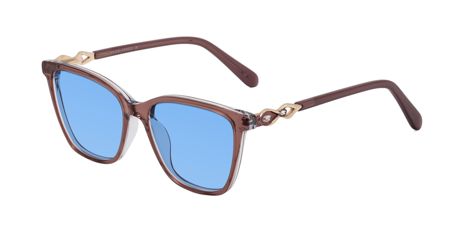 Angle of Mothe in Mauve Taupe with Medium Blue Tinted Lenses