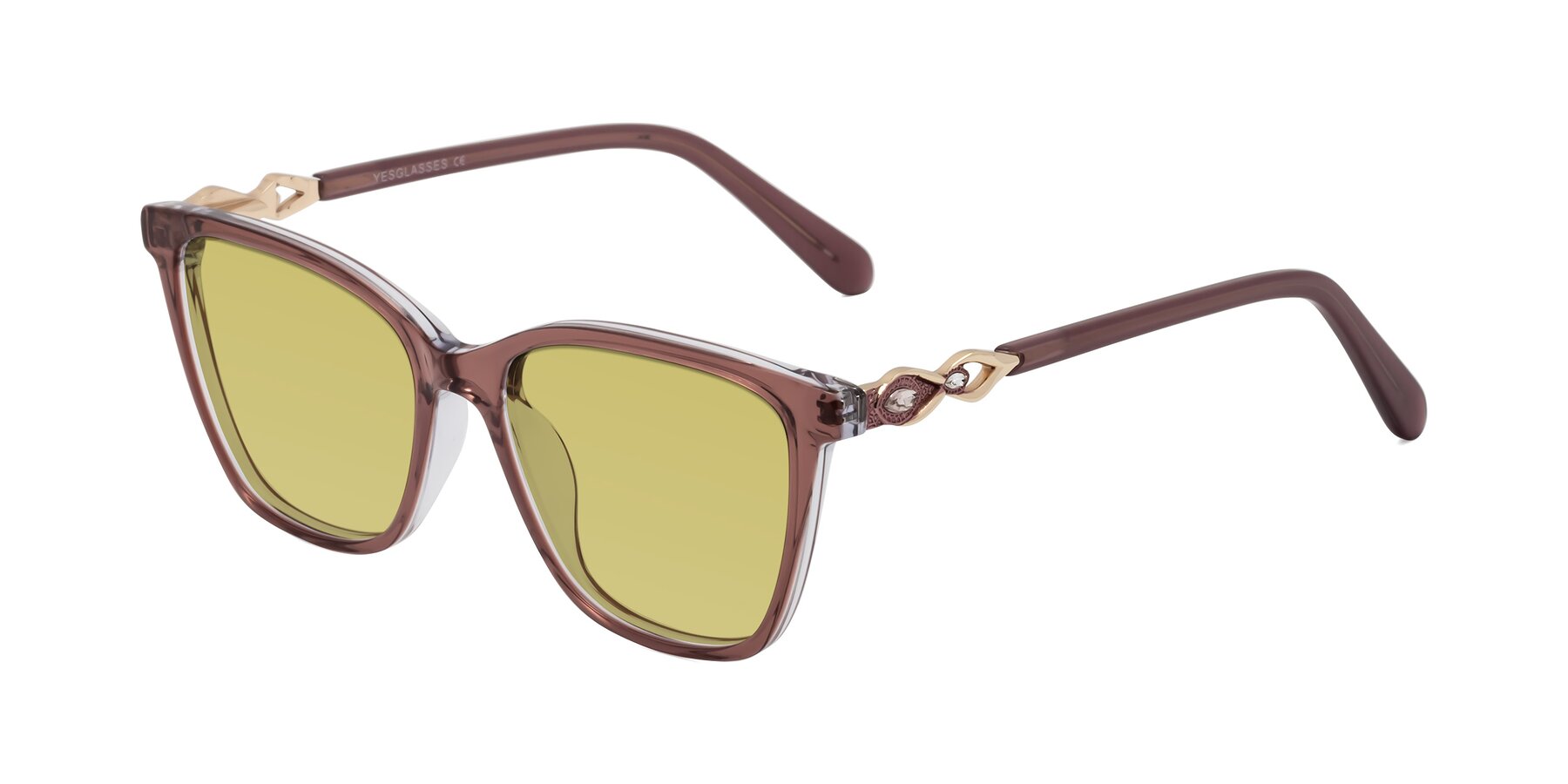 Angle of Mothe in Mauve Taupe with Medium Champagne Tinted Lenses