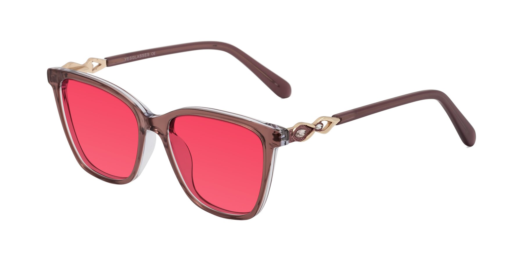 Angle of Mothe in Mauve Taupe with Red Tinted Lenses