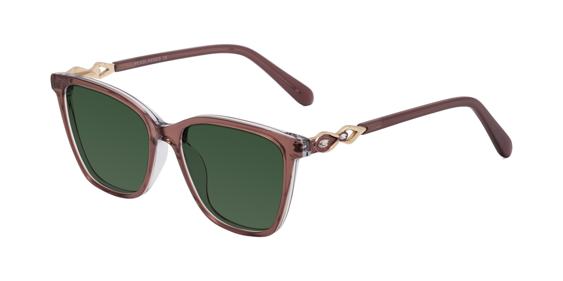 Angle of Mothe in Mauve Taupe with Green Tinted Lenses