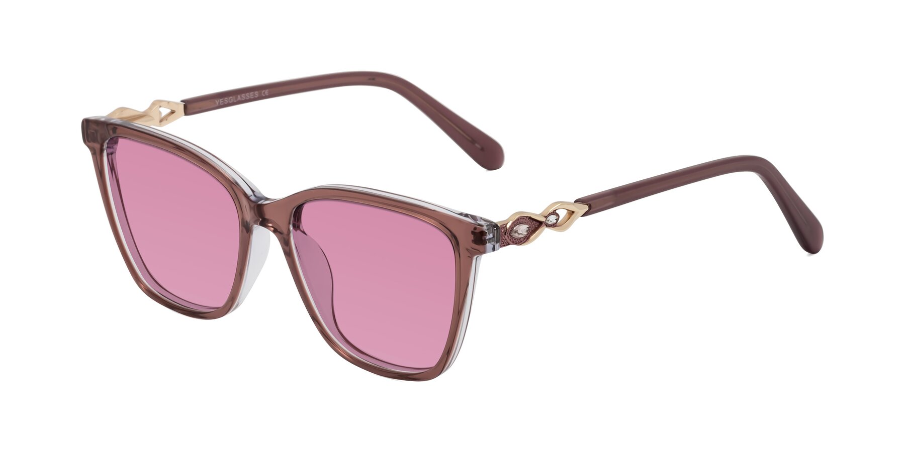 Angle of Mothe in Mauve Taupe with Medium Wine Tinted Lenses