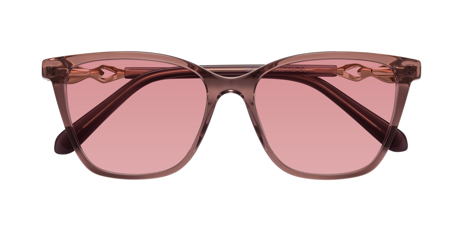 Folded Front of Mothe in Mauve Taupe with Medium Garnet Tinted Lenses