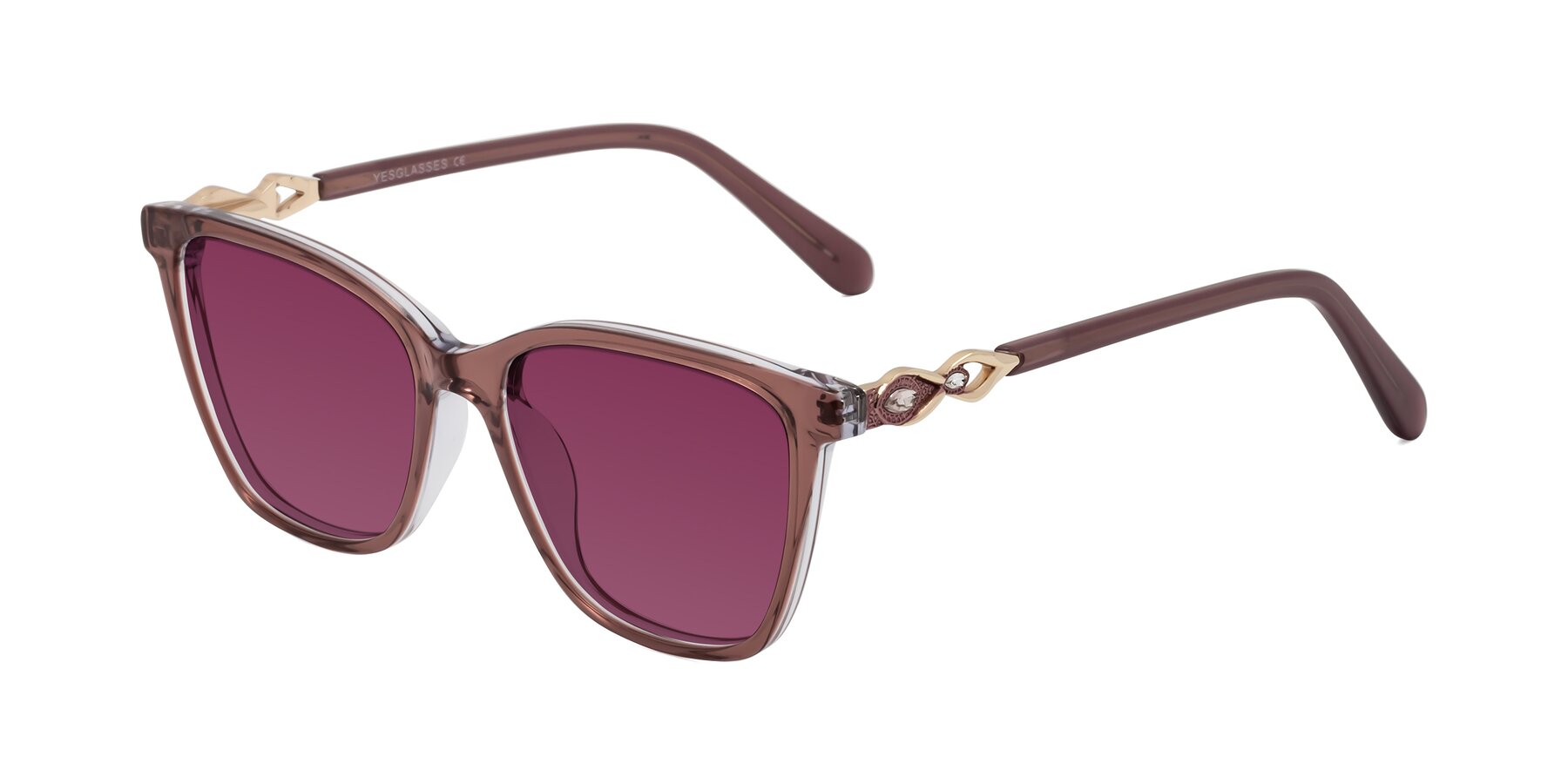 Angle of Mothe in Mauve Taupe with Wine Tinted Lenses