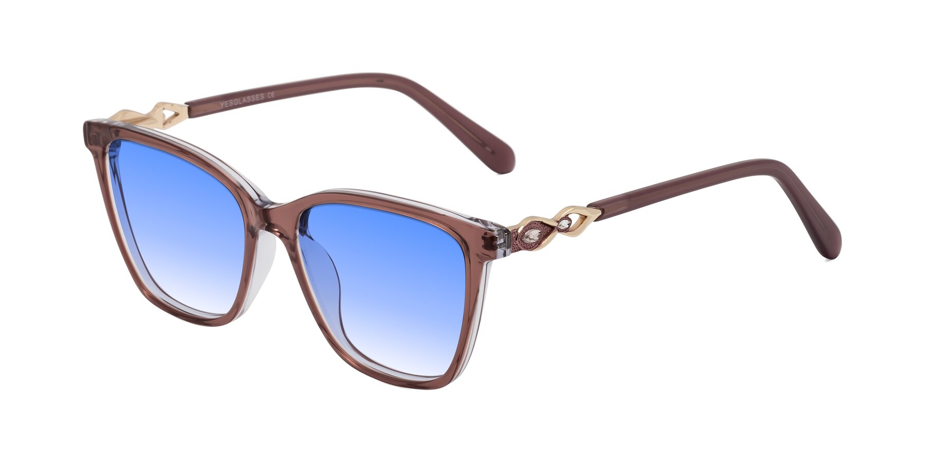 Angle of Mothe in Mauve Taupe with Blue Gradient Lenses