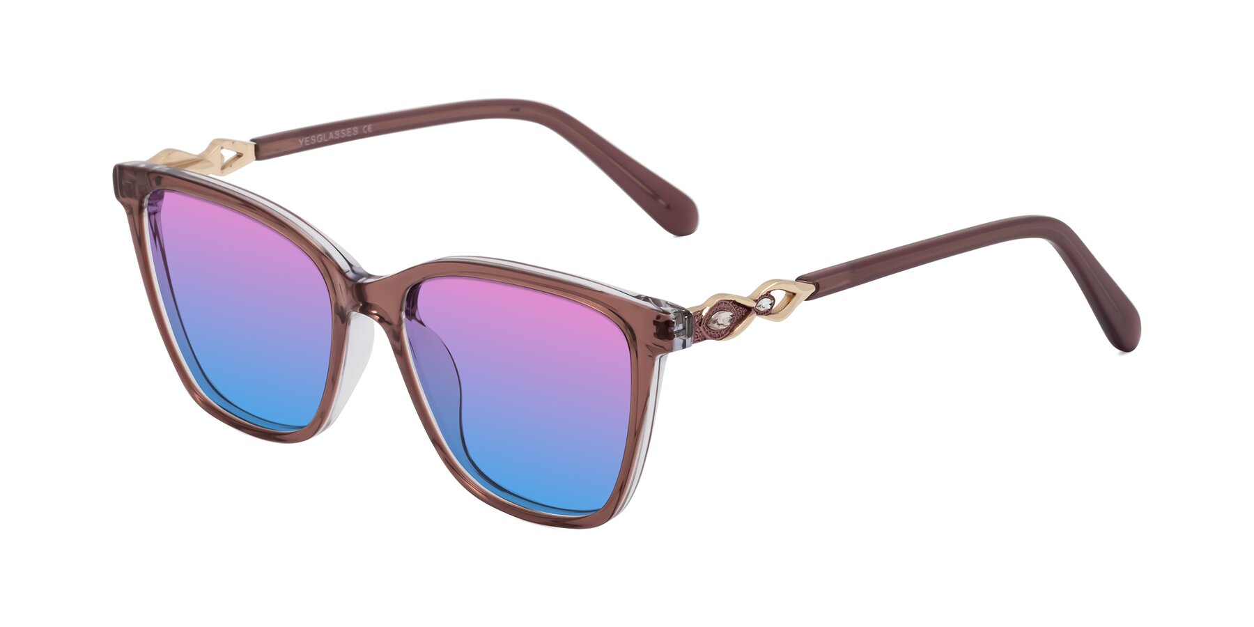 Angle of Mothe in Mauve Taupe with Pink / Blue Gradient Lenses