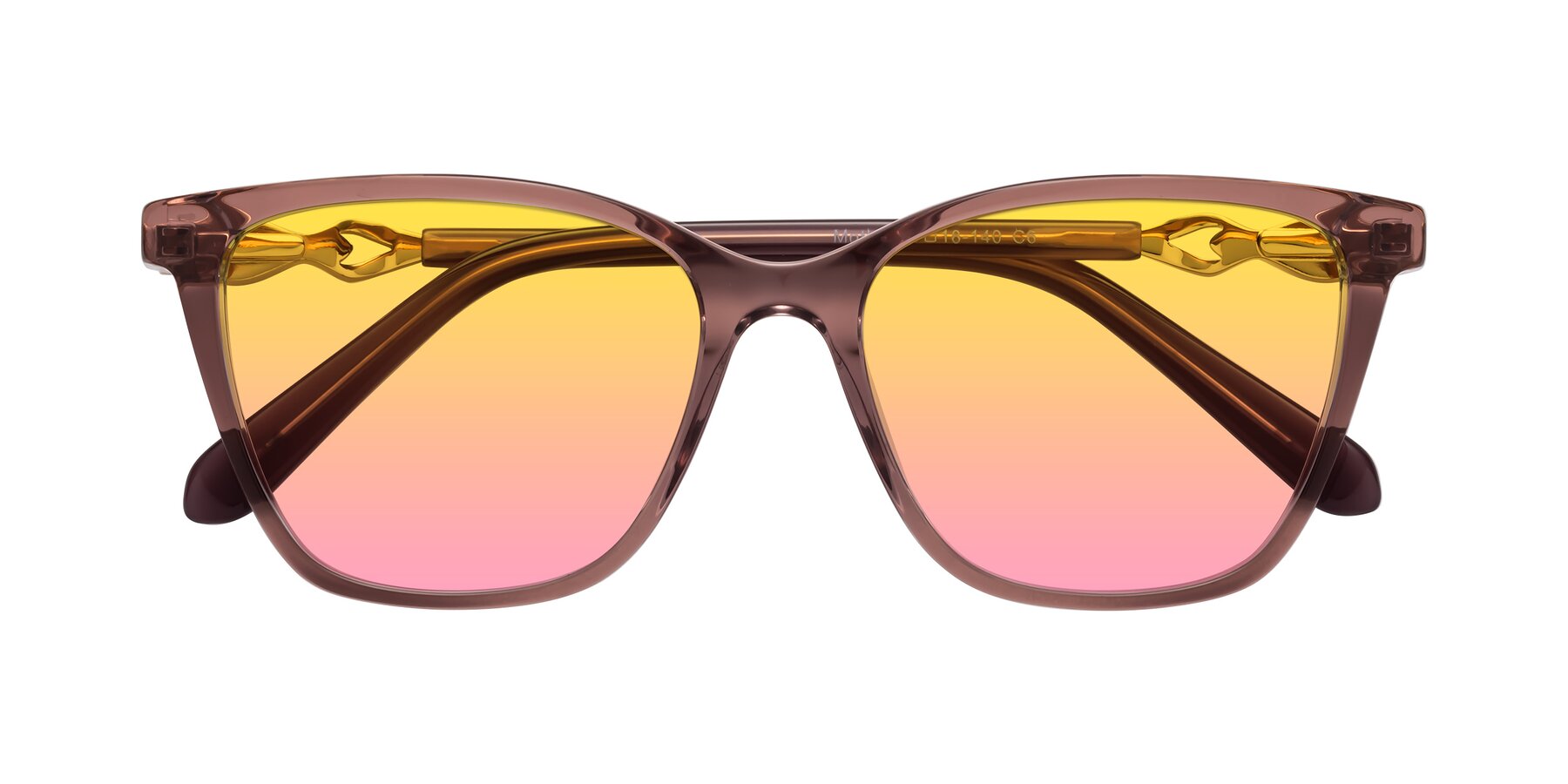 Folded Front of Mothe in Mauve Taupe with Yellow / Pink Gradient Lenses