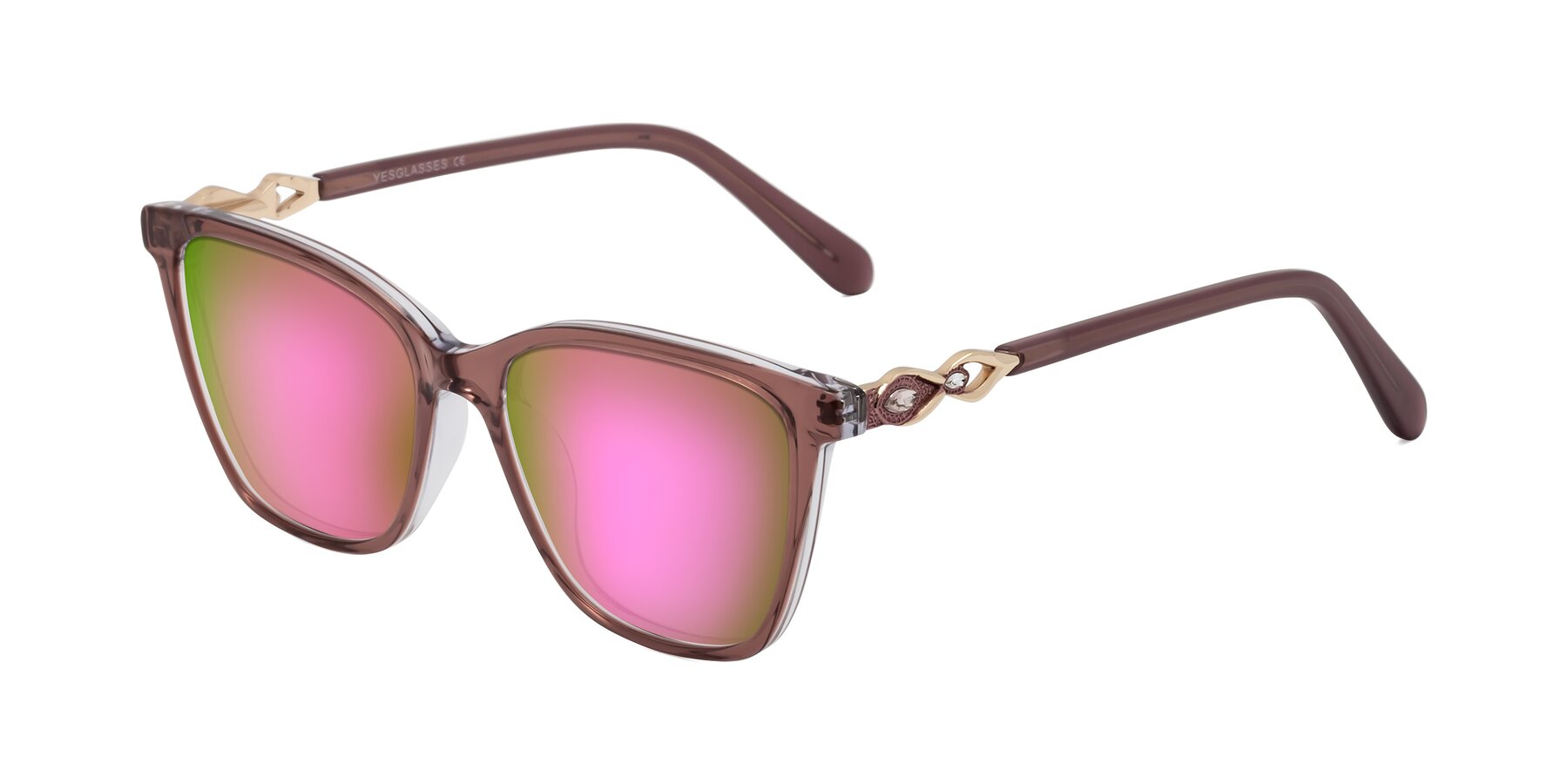 Angle of Mothe in Mauve Taupe with Pink Mirrored Lenses