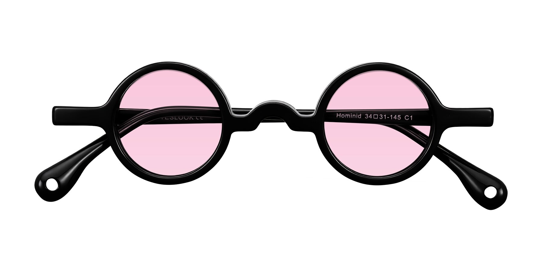 Folded Front of Hominid in Black with Light Pink Tinted Lenses