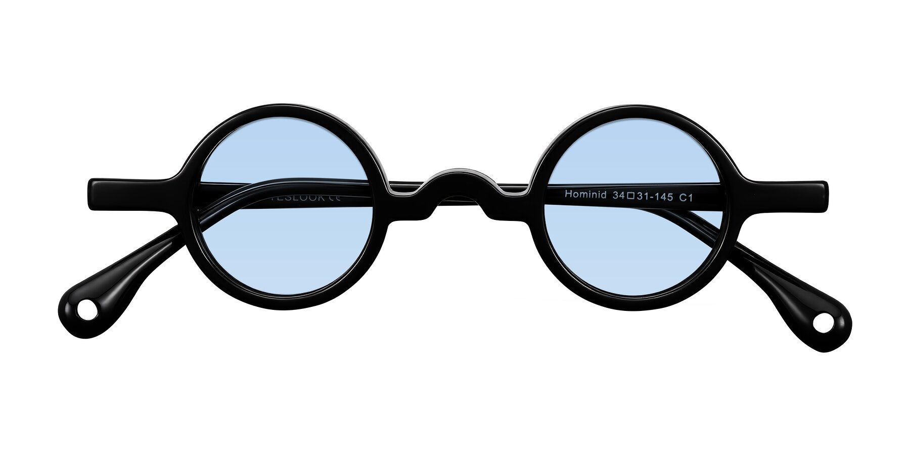 Folded Front of Hominid in Black with Light Blue Tinted Lenses