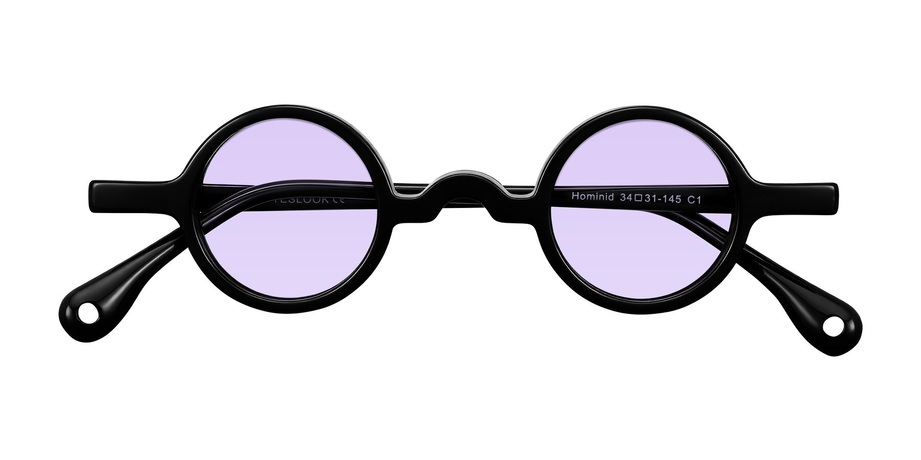 Folded Front of Hominid in Black with Light Purple Tinted Lenses